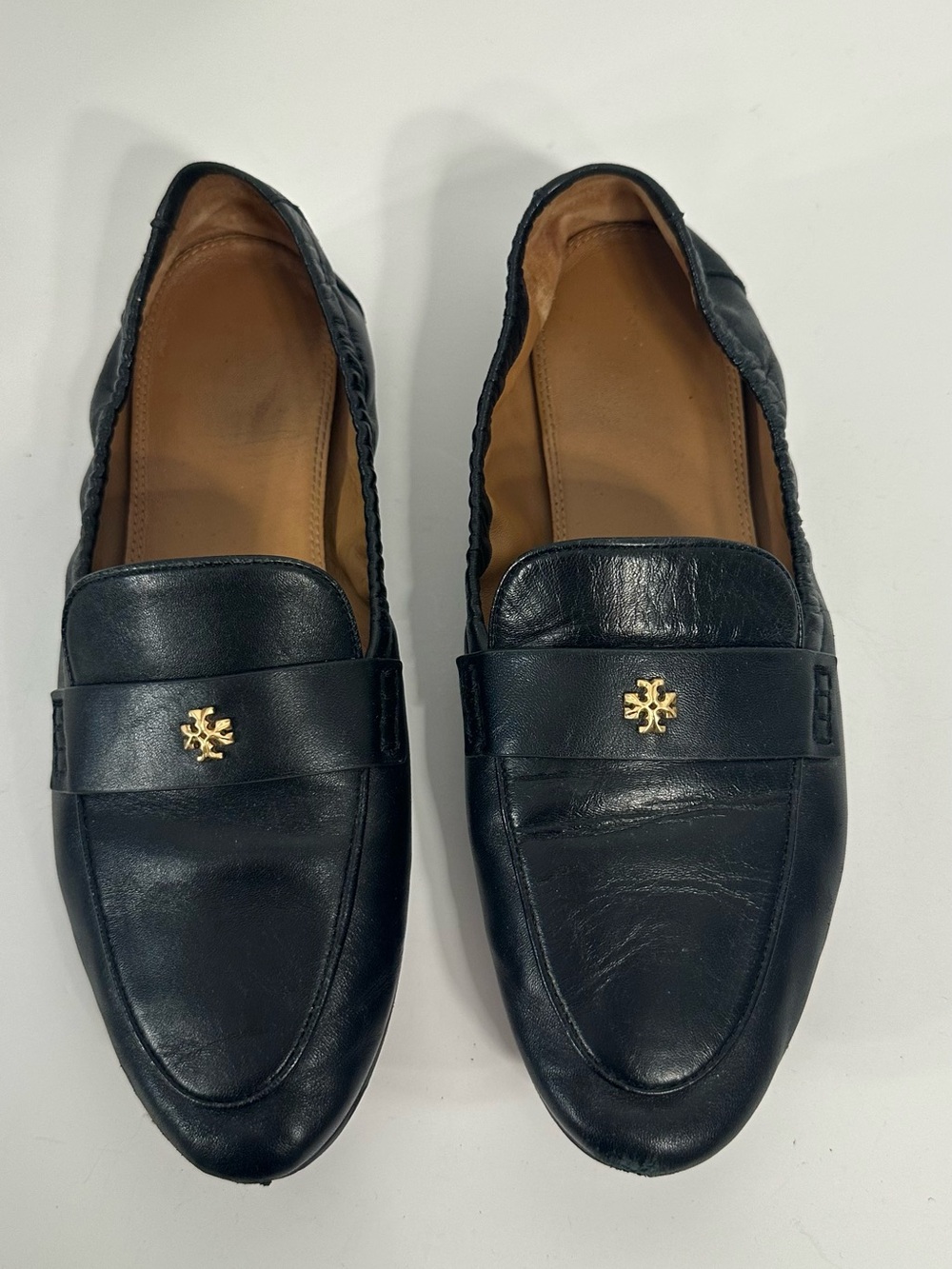 Tory Burch Black Leather Women's Loafers with Gold Logo